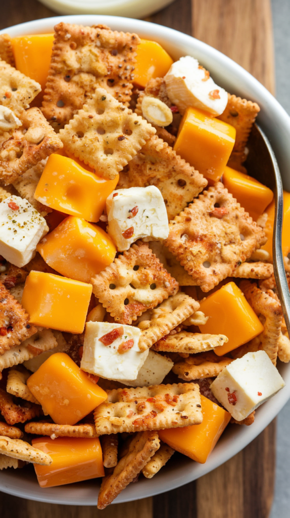 a photo of a bowl of cheese chex mix the 9ZPY7FK9Sg GRDzqbGKyhg oGH 0jS2RSaHuyuR7o98yg