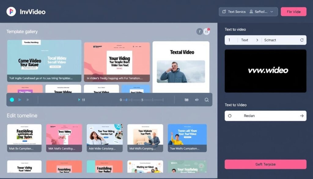 AI Video Generators for Social Media InVideo AI generator showing template selection and editing interface