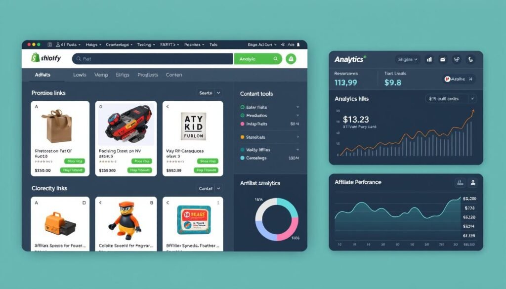 Shopify affiliate store showcasing product listings with affiliate links