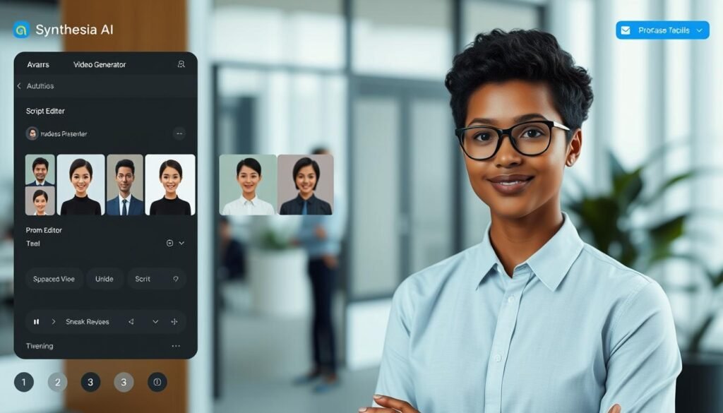 Synthesia AI video generator showing professional avatar creation