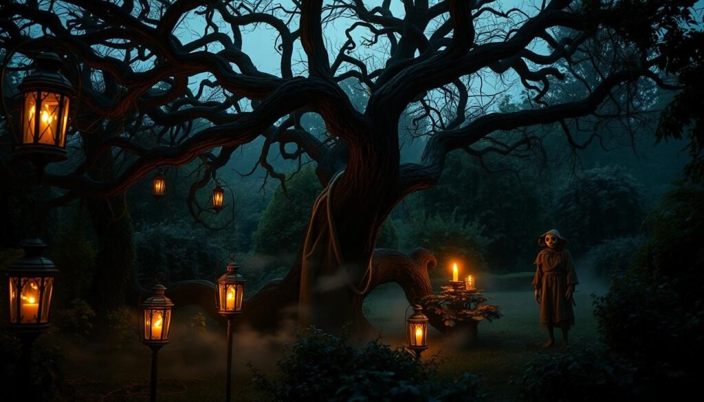 haunting garden lighting